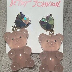 Betsey Johnson Pink Gummy Bear Iridescent Heart Earrings NWT